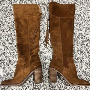 Brown suede over the knee boots